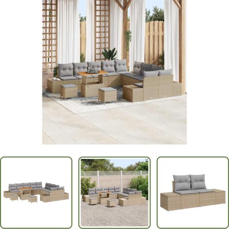 vidaXL Cuscino -  Set Divano da Giardino con cuscino 13 pcs Beige polyrattan