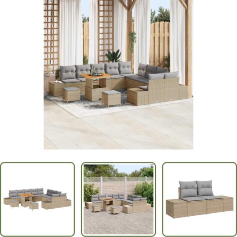 vidaXL Cuscino -  Set Divano da Giardino con cuscino 13 pcs Beige polyrattan
