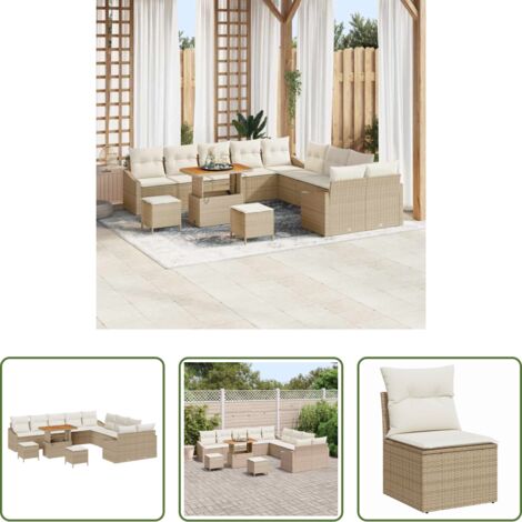 vidaXL Cuscino -  Set Divano da Giardino con cuscino 13 pcs Beige polyrattan