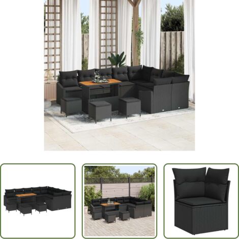 vidaXL Cuscino -  Set Divano da Giardino con cuscino 13 pcs Nero polyrattan