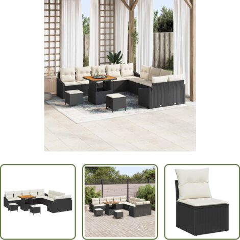 vidaXL Cuscino -  Set Divano da Giardino con cuscino 13 pcs Nero polyrattan