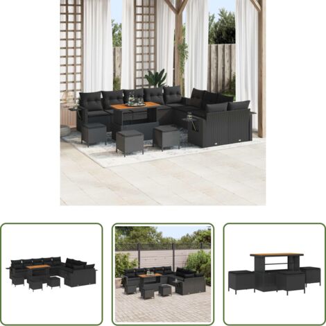 vidaXL Cuscino -  Set Divano da Giardino con cuscino 14 pcs Nero polyrattan