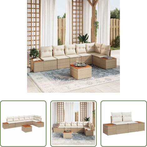 vidaXL Cuscino -  Set Divano da Giardino con cuscino 7 pcs Beige Poly Rattan