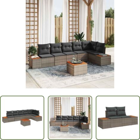vidaXL Cuscino -  Set Divano da Giardino con cuscino 7 pcs Grigio Poly Rattan