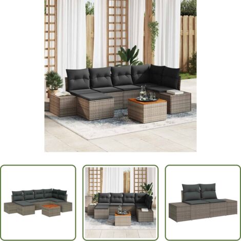 vidaXL Cuscino -  Set Divano da Giardino con cuscino 7 pcs Grigio polyrattan
