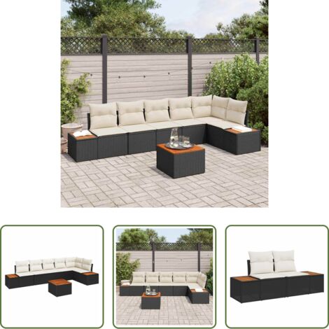 vidaXL Cuscino -  Set Divano da Giardino con cuscino 7 pcs Nero Poly Rattan