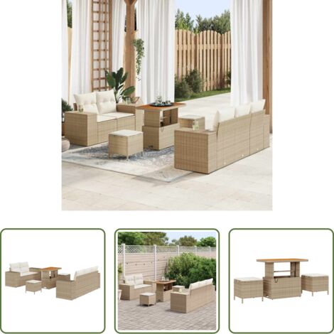 vidaXL Cuscino -  Set Divano da Giardino con cuscino 8 pcs Beige e Crema