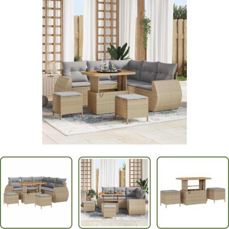 vidaXL Cuscino -  Set Divano da Giardino con cuscino 8 pcs beige e grigio chiaro