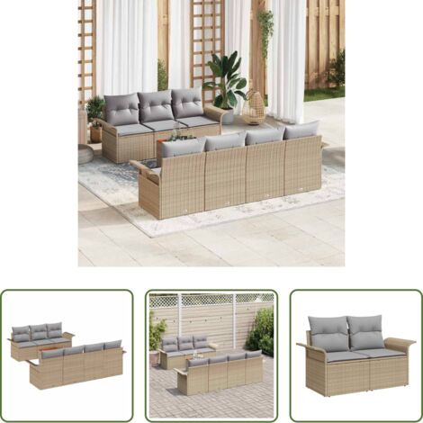 vidaXL Cuscino -  Set Divano da Giardino con cuscino 8 pcs Beige polyrattan
