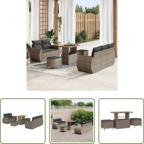 vidaXL Cuscino -  Set Divano da Giardino con cuscino 8 pcs Grigio polyrattan