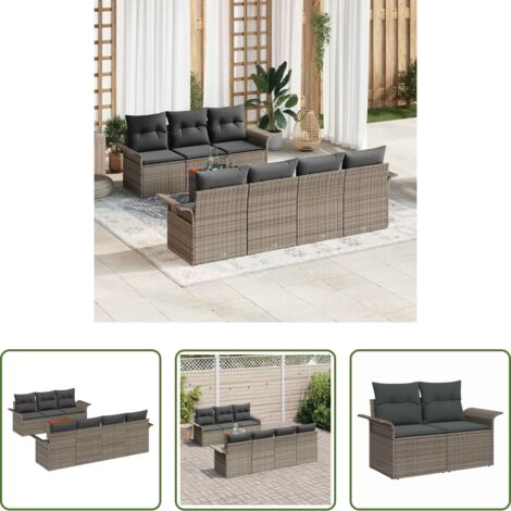 vidaXL Cuscino -  Set Divano da Giardino con cuscino 8 pcs Grigio polyrattan