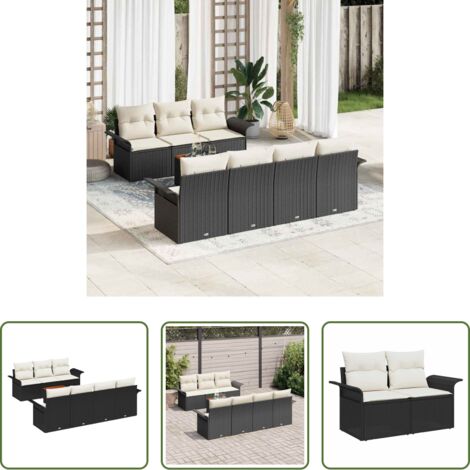vidaXL Cuscino -  Set Divano da Giardino con cuscino 8 pcs Nero polyrattan