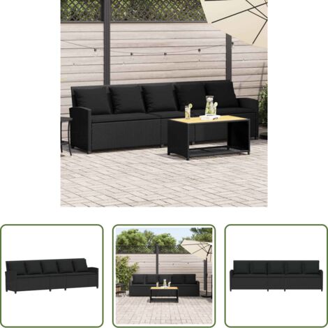 vidaXL Cuscino sfoderabile -  Divano da Giardino a 5 Posti con Cuscini Nero in Polyrattan
