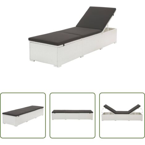 vidaXL Cuscino sfoderabile -  Lettino Prendisole con Cuscino in Polyrattan Bianco