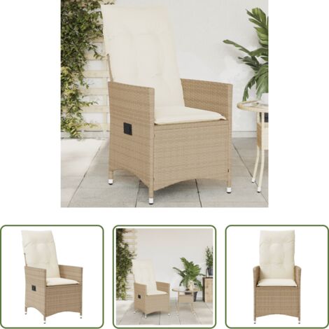 vidaXL Cuscino sfoderabile -  Sedia Reclinabile da Giardino con Cuscini Beige in Polyrattan