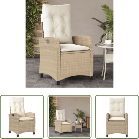 vidaXL Cuscino sfoderabile -  Sedia Reclinabile da Giardino con Cuscini Beige in Polyrattan
