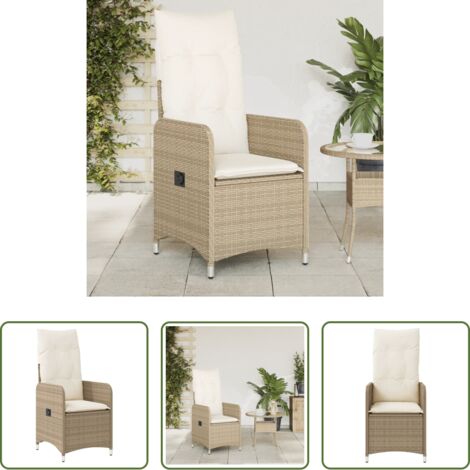 vidaXL Cuscino sfoderabile -  Sedia Reclinabile da Giardino con Cuscini Beige in Polyrattan
