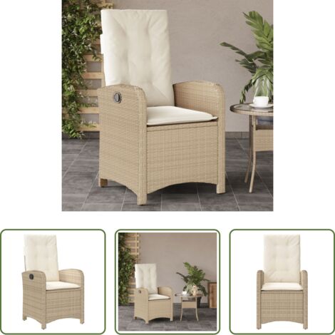 vidaXL Cuscino sfoderabile -  Sedia Reclinabile da Giardino con Cuscini Beige in Polyrattan