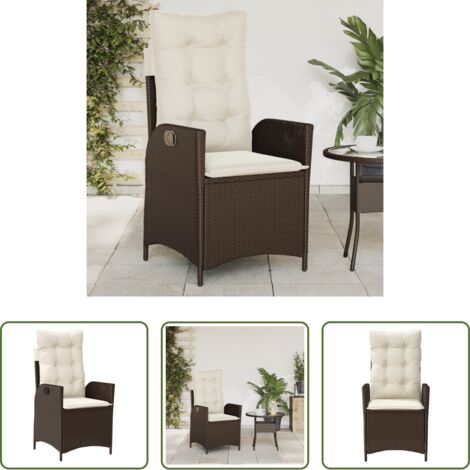 vidaXL Cuscino sfoderabile -  Sedia Reclinabile da Giardino con Cuscini Marrone in Polyrattan