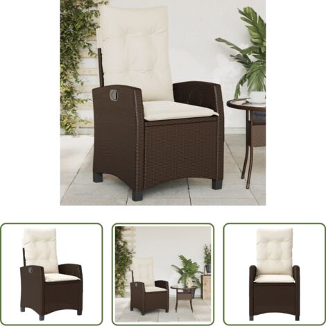 vidaXL Cuscino sfoderabile -  Sedia Reclinabile da Giardino con Cuscini Marrone in Polyrattan