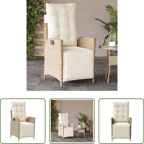 vidaXL Cuscino sfoderabile -  Sedia Reclinabile da Giardino con Poggiapiedi Beige Polyrattan