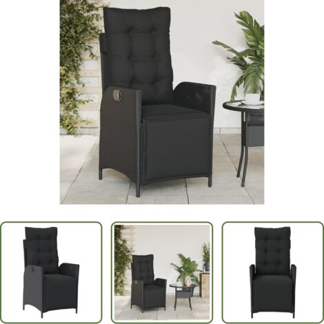 vidaXL Cuscino sfoderabile -  Sedia Reclinabile da Giardino con Poggiapiedi Nera Polyrattan