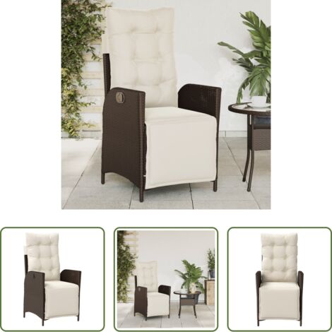 vidaXL Cuscino sfoderabile -  Sedia Reclinabile Giardino con Poggiapiedi Marrone Polyrattan