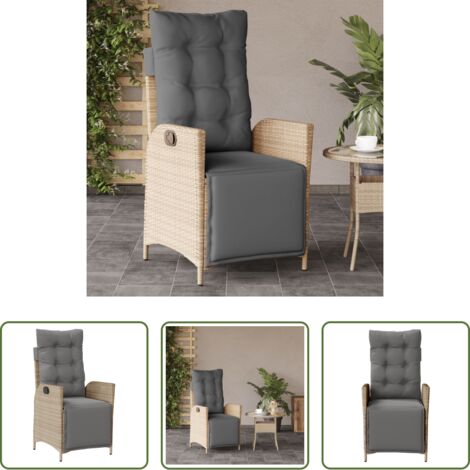 vidaXL Cuscino sfoderabile -  Sedia Reclinabile Giardino e Poggiapiedi Beige Misto Polyrattan