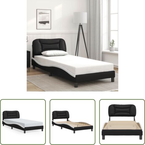vidaXL Cuscino testata -  Giroletto senza Materasso Hvar Nero e Bianco 90x190 cm in Similpelle
