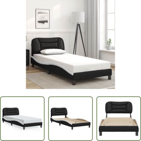 vidaXL Cuscino testata -  Giroletto senza Materasso Hvar Nero e Bianco 90x200 cm in Similpelle