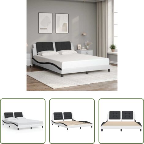vidaXL Cuscino testata -  Giroletto senza Materasso Zadar Nero e Bianco 160x200 cm in Similpelle