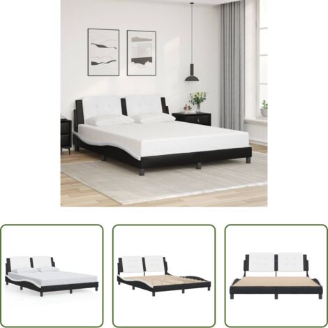 vidaXL Cuscino testata -  Giroletto senza Materasso Zadar Nero e Bianco 160x200 cm in Similpelle
