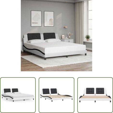 vidaXL Cuscino testiera -  Giroletto senza Materasso Zadar Bianco e Nero 180x200 cm in Similpelle