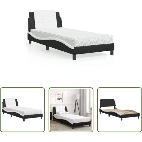 vidaXL Cuscino testiera -  Giroletto senza Materasso Zadar Nero e Bianco 80x200 cm in Similpelle