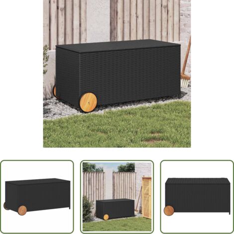 vidaXL Custodia impermeabile -  Contenitore da Giardino con Ruote Nero 190L in Polyrattan