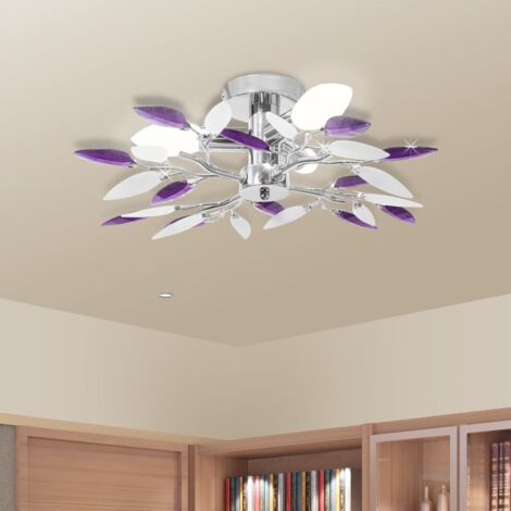 vidaXL Deckenleuchte Weiße & Lila Acrylglas-Blätter 3 × E14-Lampen