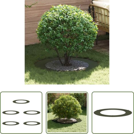 vidaXL Decoración de jardín -  adecuado para Anillos de Árbol Plano 5 pcs Verde oliva