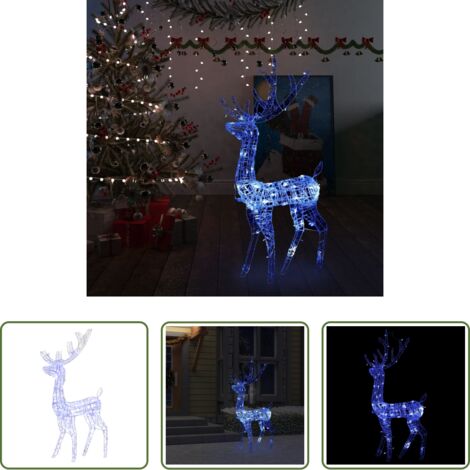 vidaXL Decoración de jardín - Adorno de reno de Navidad acrílico azul 140 LEDs 120 cm