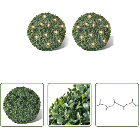 vidaXL Decoración interior - Hoja Artificial Bola de poda 27 cm Con cuerda de LED solar 2 piezas