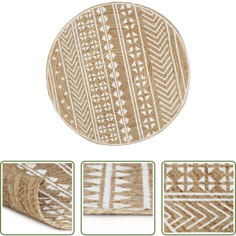 vidaXL Decoración natural -  Alfombra de yute tejida a mano con estampado blanco 90 cm