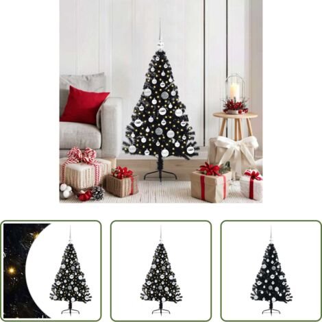 vidaXL Decoración navideña -  Árbol de Navidad Artificial Preiluminado Negro 120 cm PVC