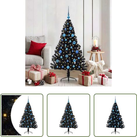 vidaXL Decoración navideña -  Árbol de Navidad Artificial Preiluminado Negro 150 cm PVC