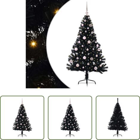 vidaXL Decoración navideña -  Árbol de Navidad Artificial Preiluminado Negro 150 cm PVC