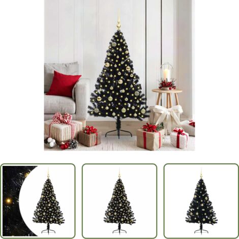 vidaXL Decoración navideña -  Árbol de Navidad Artificial Preiluminado Negro 150 cm PVC