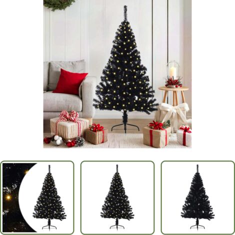 vidaXL Decoración Navideña -  Árbol de Navidad Artificial Preiluminado Negro 150 cm PVC