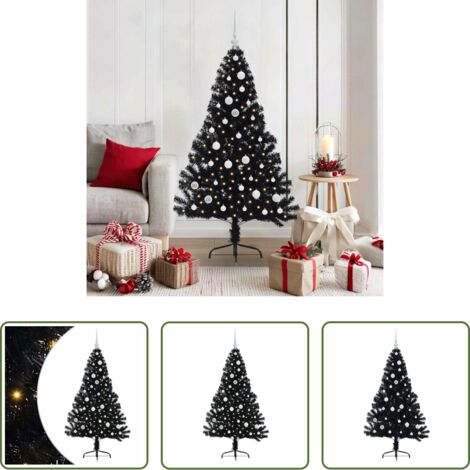 vidaXL Decoración navideña -  Árbol de Navidad Artificial Preiluminado Negro 150 cm PVC