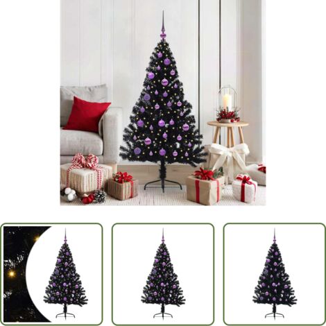 vidaXL Decoración navideña -  Árbol de Navidad Artificial Preiluminado Negro 150 cm PVC