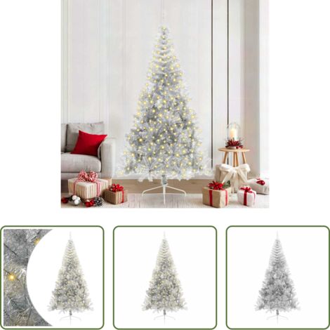 vidaXL Decoración navideña -  Árbol de Navidad Artificial Preiluminado Plateado 210 cm PET
