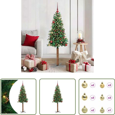 vidaXL Decoración navideña -  Árbol de Navidad Delgado con 150 LED con soporte Verde 150 cm