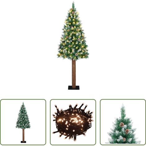 vidaXL Decoración navideña -  Árbol de Navidad Delgado con 300 LED con soporte Verde 180 cm